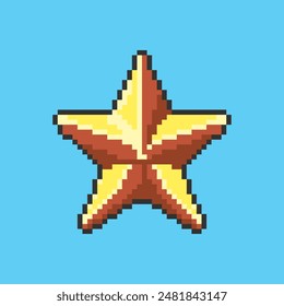 Vector Illustration of golden star with Pixel Art Design, perfect for game assets themed designs