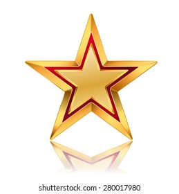 Vector Illustration Of Golden Star With Red Frame