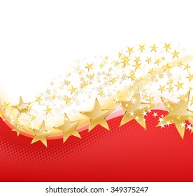 vector illustration of golden stars flying on red