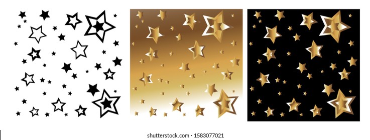 Vector illustration of golden stars pattern. Drawings for textiles and wrapping paper.