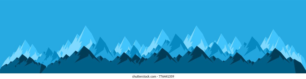 Vector illustration. Golden sunset in the mountains, View in the evening