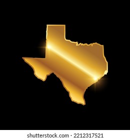 Eine Vektorgrafik von Golden Texas Map Vektor Sign auf schwarzem Hintergrund mit goldenem Glanz