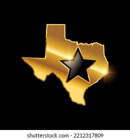 A vector illustration of Golden Texas Map Vector Sign in black background with gold shine effect