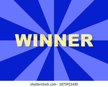 Vector illustration. Golden text Winner with on a retro blue background
