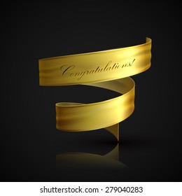 Vector Illustration Of Golden Textile Ribbon. Decorative Element For Design. Banner