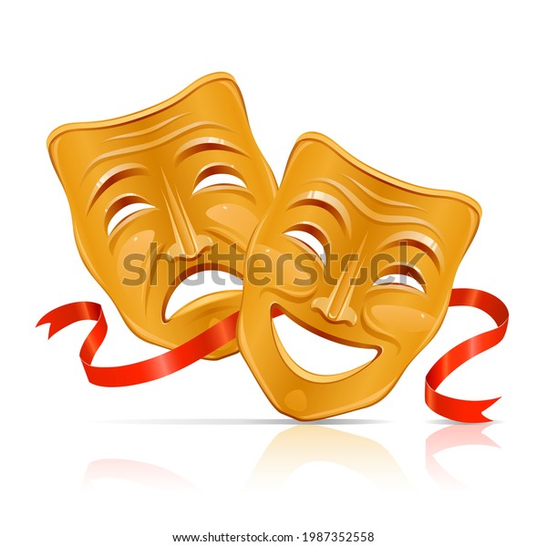 Vector illustration\
of golden theater\
masks.