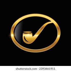 A vector Illustration of Golden Tobacco Pipe Logo Vector Icon in black background with gold shine effect