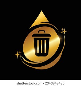Ilustración vectorial del vector del logotipo de la papelera de oro Ilustración en fondo negro con efecto de brillo dorado