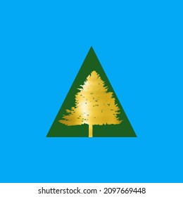 vector illustration of a golden tree inside a green triangle