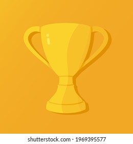 Vector illustration of golden trophy cup isolated on yellow background.