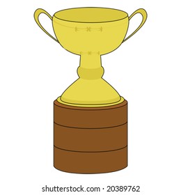Vector illustration of a golden trophy mounted on a wooden base