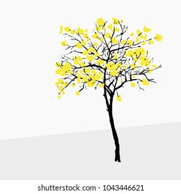 Vector illustration of a golden trumpet tree