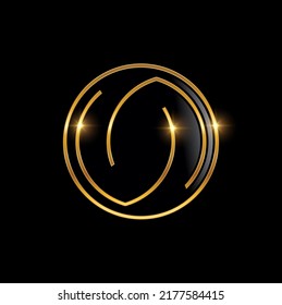 A vector Illustration of Golden VA Monogram Initial Logo Sign in black background with gold shine effect