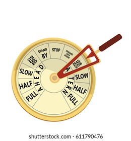 Vector illustration golden vintage engine room telegraph. Dead slow astern concept.