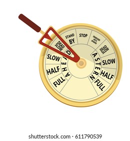 Vector illustration golden vintage engine room telegraph. Dead slow ahead concept.