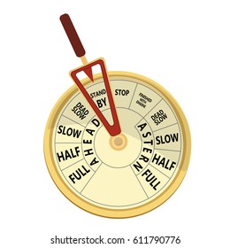 Vector illustration golden vintage engine room telegraph. Stand by ahead concept.
