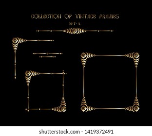 
Vector illustration of golden vintage frames on black background. Linear drawing of vintage frames for cards and greetings.