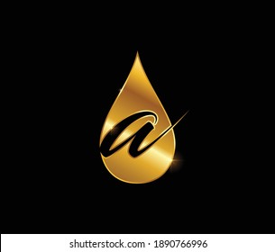 A Vector Illustration of Golden Water Drop Monogram Initial Letter A