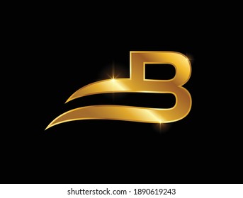 A vector Illustration of Golden Wave Monogram Letter B with gold shine effect