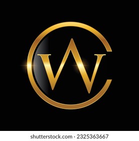 Ilustración vectorial Ilustración vectorial del logotipo de las letras iniciales del monograma dorado en fondo negro con efecto de brillo dorado