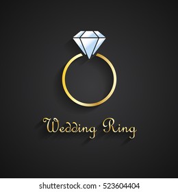 Vector illustration of golden wedding ring with diamond