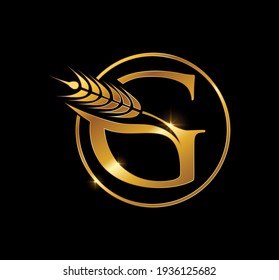 A Vector Illustration of Golden Wheat Grain Initial Logo Letter G