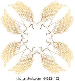 Vector illustration of golden wings, isolated on white background. Design element for emblem, sign, vintage style posters and more.