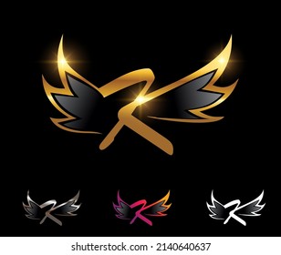 Ilustración vectorial del logotipo del Monograma Alas Doradas Letra inicial K