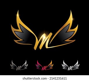 Vector Illustration of Golden Wings Monogram Logo Initial Letter M