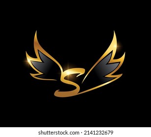Vector Illustration of Golden Wings Monogram Logo Initial Letter S