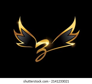 Vector Illustration of Golden Wings Monogram Logo Initial Letter Z
