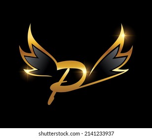 Vector Illustration of Golden Wings Monogram Logo Initial Letter P