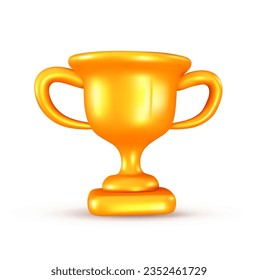 Vector illustration of golden winner cup with shadow on white background. 3d style design of best winner gold award for web, site, banner, poster