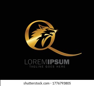 A vector illustration of Golden Wolf Initial Letter Q Logo Sign 