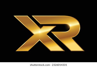 A vector illustration of golden xr monogram logo initial letters in black background with gold shine effect