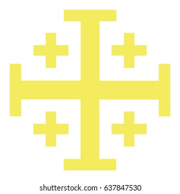 Vector illustration golden, yellow Jerusalem cross. Cross of Knightly Order of the Holy Sepulchre of Jerusalem