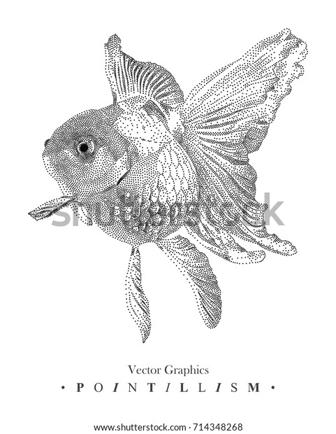 金魚と手描きのベクターイラスト 図 点描画法 水中の世界 白い背景に白黒の動物のエレメント のベクター画像素材 ロイヤリティフリー