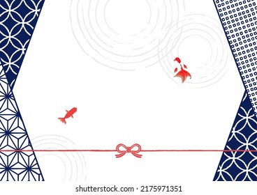 Vector illustration of goldfish and Japanese pattern background.