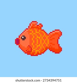 Vector Illustration of Goldfish with Pixel Art Design, perfect for game assets themed designs