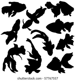 Vector illustration of goldfish silhouettes