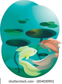 Vector illustration of goldfish in a swamp
