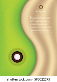 Vector illustration of a golf ball in the hole from above.