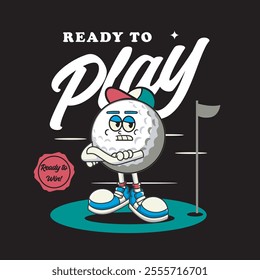 Vector Illustration of Golf Ball Mascot with Retro Mascot Illustration Available for Tshirt Design