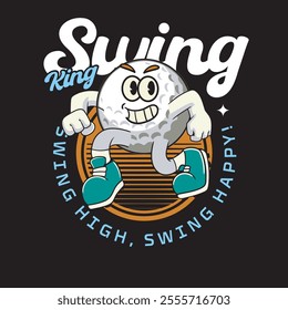 Vector Illustration of Golf Ball Mascot with Retro Mascot Illustration Available for Tshirt Design