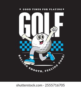 Vector Illustration of Golf Ball Mascot with Retro Mascot Illustration Available for Tshirt Design