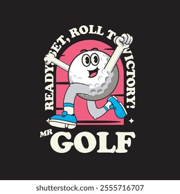 Vector Illustration of Golf Ball Mascot with Retro Mascot Illustration Available for Tshirt Design