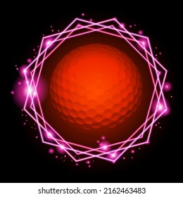 vector illustration of golf ball and neon lights in the dark.