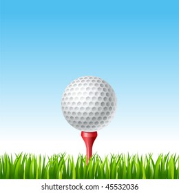 vector illustration of Golf ball on a tee on a grass