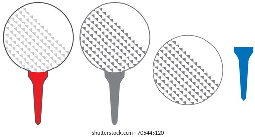 Vector illustration of golf balls on tees with colored tees