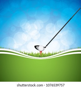 Vector illustration of golf brochure with club and ball.